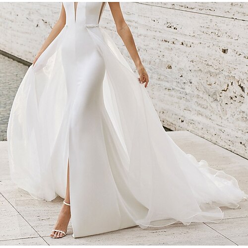 

Informale Abiti da sposa Strascico da cappella Linea-A Separa Separa Organza Sopragonne Con Tinta unita 2023 Abiti da sposa