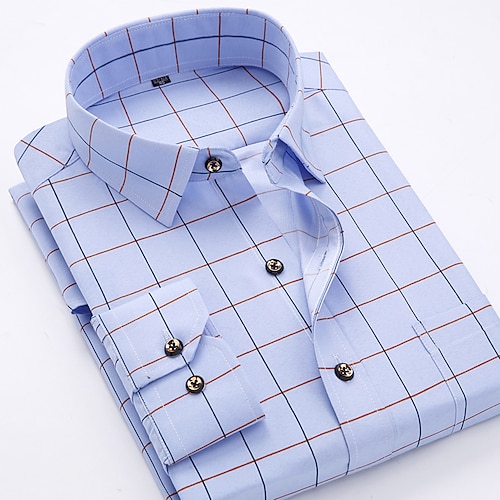 

Homens Saia camisa de botão Camisa da verificação camisa de colarinho Rosa Azul Verde Manga Longa Xadrez Aberto para a Lateral Primavera Outono Casamento Trabalho Roupa