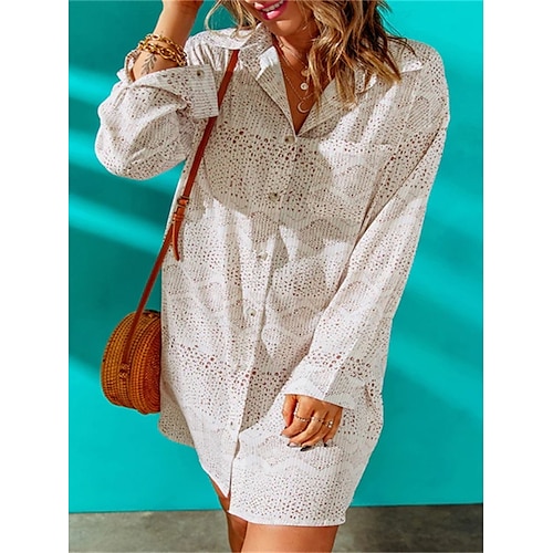 

Per donna Abito chemisier Abito casual Mini abito Esterno Giornaliero Da mare Poliestere Di tendenza Informale Colletto Pulsante Manica lunga Primavera Autunno 2023 Morbido Albicocca Colore puro S M