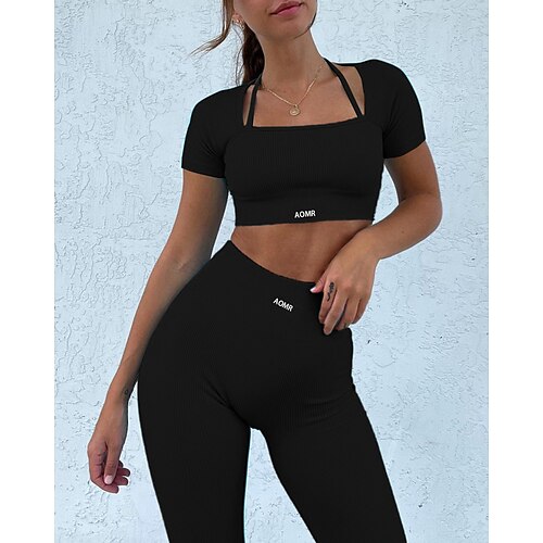 

Per donna Set di allenamento 2 pezzi Strappati Tinta unica Completo tuta Nero Bianco Elastene Yoga Fitness Allenamento in palestra Fasciante in vita Sollevamento dei glutei Traspirante Manica corta