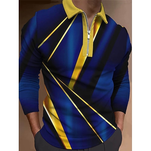 

Per uomo POLO Polo con zip Camicia da golf Golf 3D Print Stampe astratte Lineare Collo ripiegabile Blu Verde Esterno Strada Manica lunga Cerniera Stampa Abbigliamento Di tendenza Streetwear Originale