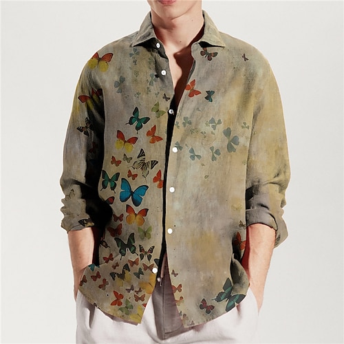 

Homme Chemise Papillon Imprimés Photos Col rabattu Jaune Bleu Extérieur Plein Air manche longue Bouton bas Imprimer Vêtement Tenue Mode Vêtement de rue Design Décontractées