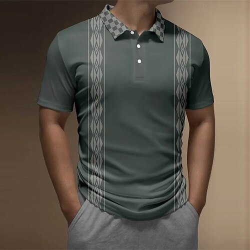 

Herre POLO Trøje Golftrøje Grafiske tryk Geometri Aftæpning Grøn udendørs Gade Kort Ærme Knap ned Trykt mønster Tøj Sport Mode Gade Designer