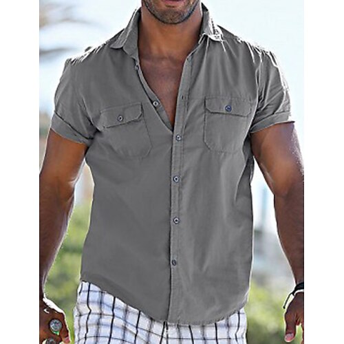 

Per uomo Camicia Camicia con bottoni Camicia estiva Maglietta informale Camicia da spiaggia Grigio Maniche corte Liscio Bavero Strada Da mare Tasche Abbigliamento Di tendenza Comodo Hawaiano