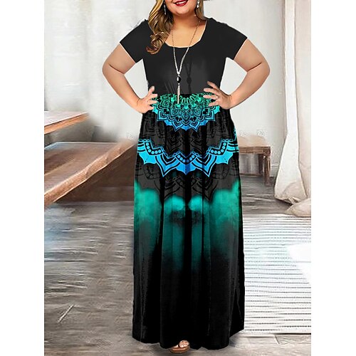 

Per donna Plus Size Abito casual Abito linea A Gradiente Abito lungo Abito lungo Manica corta Stampa Girocollo Elegante Per eventi Nero Blu marino Estate Primavera L XL XXL 3XL 4XL