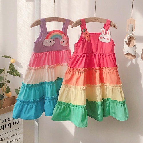 

Bambino Da ragazza Vestito Color Block Arcobaleno Coniglietto Abito casual Al ginocchio Vestito Informale Senza spalline Senza maniche Giornaliero Vestito 3-6 anni Estate Rosso Viola