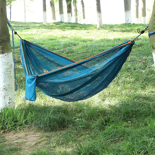 

Camping Hammock Outdoor Breathable Breathability Wearable Adjustable Flexible Quick Dry Nylon with Carabiners and Tree Straps for 2 person Camping / Hiking Hunting Traveling Blue Green 290140 cm