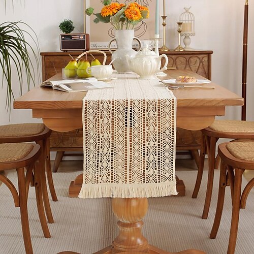 

Vintage Lace Rural Crochet Table Flag Ins Hollow Square Table Cloth Tassel Table Flag