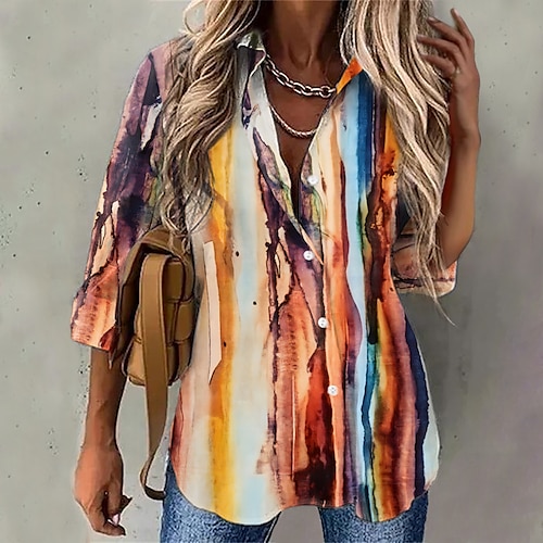 

Mujer Camisa Blusa Rojo Tie-dye Botón Estampado Manga Larga Casual Básico Cuello Camisero Regular S