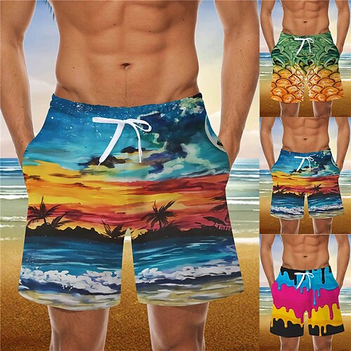 

Herre Surf shorts Badeshorts Sommer shorts Strandshorts Snørelukning med mesh-for Elastisk Talje Grafiske tryk Landskab Hurtigtørrende Korte Afslappet Daglig Ferie Boheme Hawaiiansk Gul Lyserød