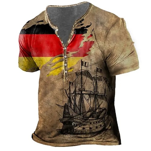 

Herre Henley-skjorte T-Shirts Grafisk Nationalflag Henley Tøj 3D-udskrivning udendørs Afslappet Kortærmet Knap ned Trykt mønster Mode Designer Bekvem