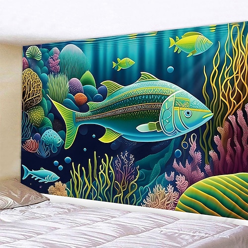 

Ocean Fish Wall Tapestry Art Decor Blanket Curtain Hanging Home Bedroom Living Room Decoration