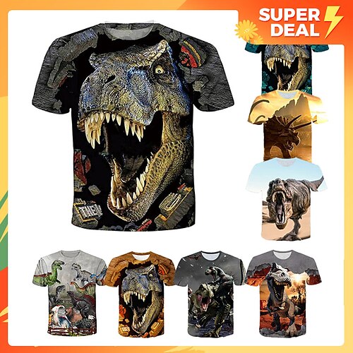 

Børn Drenge T-shirt T-shirt Dyr Dinosaurus Kortærmet Crewneck Børne Top Afslappet Sej Daglig Sommer Flerfarvet 3-12 år