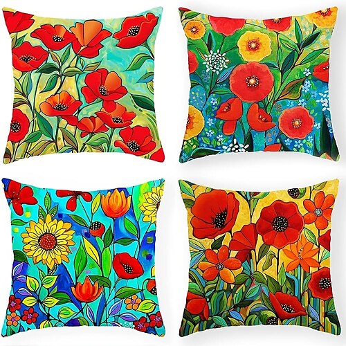 

Capa de almofada quadrada floral colorida 4 peças fronha quadrada decorativa macia para quarto sala de estar sofá cadeira lavável na máquina