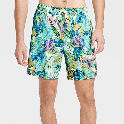 

Herre Surf shorts Badeshorts Snørelukning med mesh-for Elastisk Talje Blad Planter Grafiske tryk Hurtigtørrende Korte Afslappet Daglig Ferie Hawaiiansk Boheme Grøn Mikroelastisk