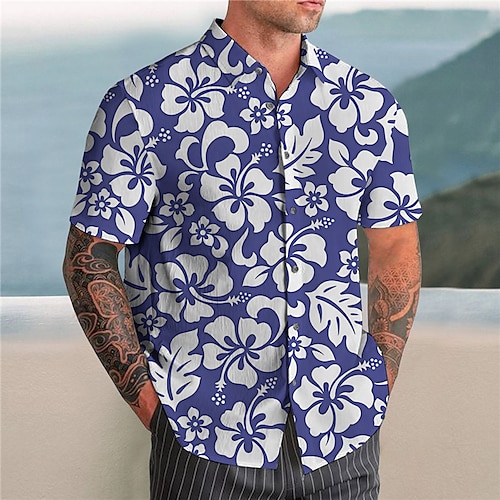 

Herren Hemd Hawaiihemd Sommerhemd Kokosnussbaum Grafik-Drucke Umlegekragen Purpur Grün Strasse Casual Kurze Ärmel Button-Down Bedruckt Bekleidung Tropisch Modisch Strassenmode Hawaiianisch