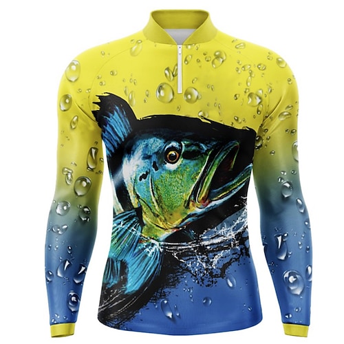 

Hombre Camisa de pesca Exterior Manga Larga Protección UV Transpirable Ligero Reductor del Sudor Secado rápido Camiseta Verano Primavera Exterior Pesca Amarillo