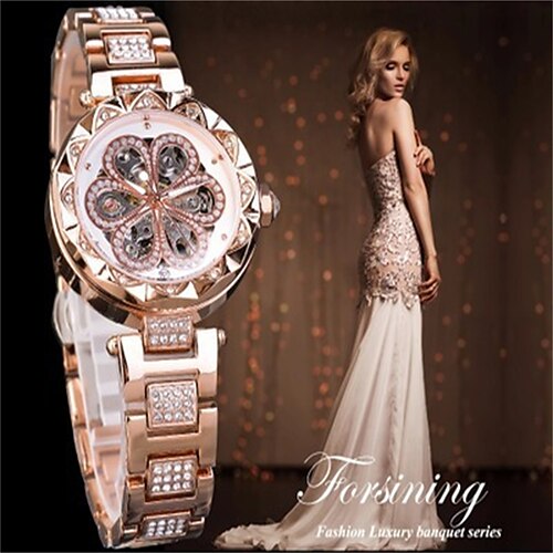 

FORSINING Women Watch Skeleton Automatic Ladies Elegant Dress Watches Relogio Feminino Full Steel Mechanical Lady Wristwatches