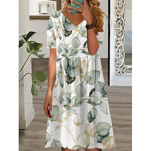 

kvinners fritidsgenser kjole sommergenser kjole print genser kjole grafisk blomsterprint v-hals mini genser kjole mote klassisk hverdagsferie kortermet løs passform hvit sommer vår s m l xl
