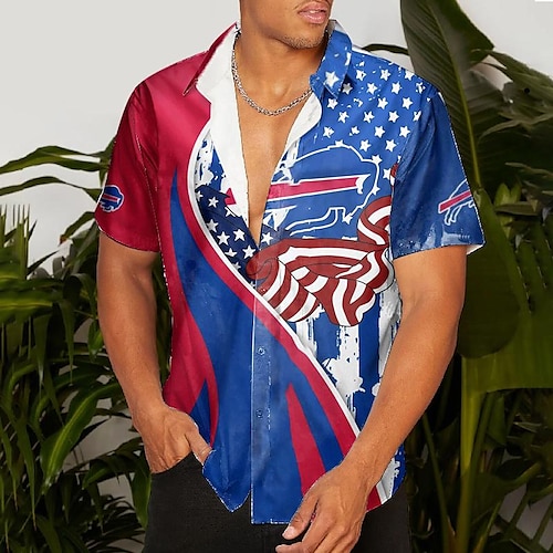 

Hombre Camisa camisa hawaiana Estampados Bandera estadounidense Cuello Vuelto Azul Piscina Exterior Calle Mangas cortas Estampado Ropa Moda Ropa de calle Design Suave