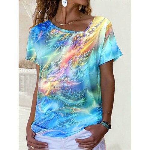 

T shirt Tee Femme Bleu Graphic Imprimer Manche Courte du quotidien Fin de semaine basique Col V Normal Standard Abstrait Peinture S