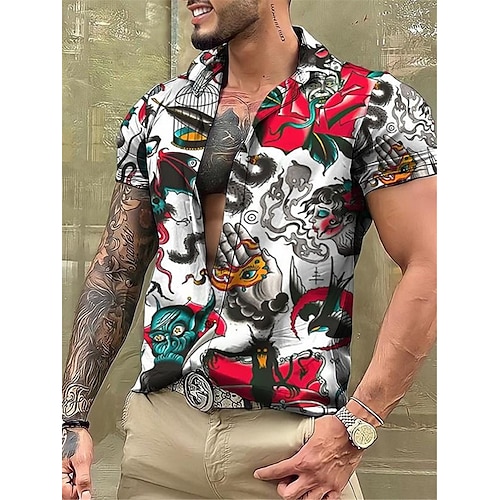 

Herren Hemd Vintage Hawaiihemden Grafik-Drucke Vintage Totem Umlegekragen Weiß Khaki Outdoor Strasse Kurze Ärmel Bedruckt Bekleidung Modisch Strassenmode Designer Weich