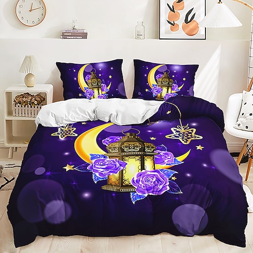 

3D Ramadan Duvet Cover Bedding Sets Comforter Cover with 1 Duvet Cover or Coverlet,1Sheet,2 Pillowcases for Double/Queen/King(1 Pillowcase for Twin/Single)