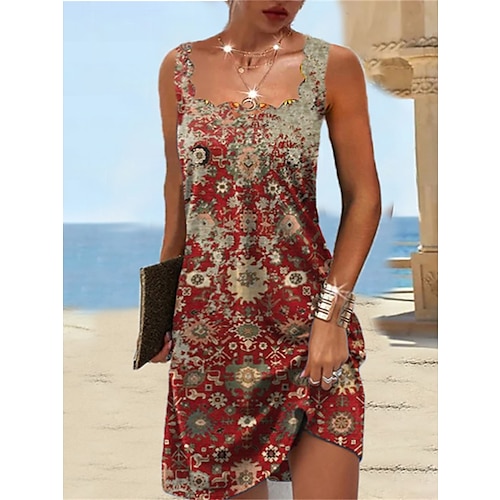 

Mujer Vestimenta casual Vestido Étnico Vestido de verano Floral Tribal Estampado Con Tirantes Mini vestido Básico Étnico Diario Noche Sin Mangas Holgado Vino Verano Primavera S M L XL XXL