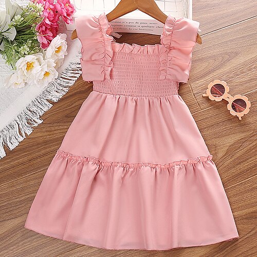 

Bambino Da ragazza Vestito Tinta unica Cartoni animati Floreale vestito a flori Al ginocchio Vestito Scuola Colletto quadrato Manica corta Attivo Vestito 3-7 anni Estate Rosso violaceo Giallo limone