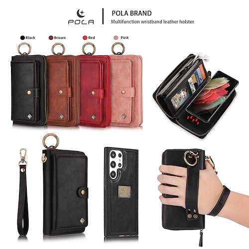 

Phone Case For Samsung Galaxy Full Body Case Wallet Case S23 S22 S21 S20 Plus Ultra Note 20 Ultra 10 Plus A72 A52 Detachable Wallet Full Body Protective Retro Solid Colored Genuine Leather