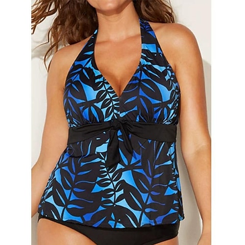 

Per donna Costumi da bagno Tankini 2 pezzi Normale Costume da bagno 2 pezzi Stampe A foglia Blu Costumi da bagno Sportivo Abbigliamento mare Estate