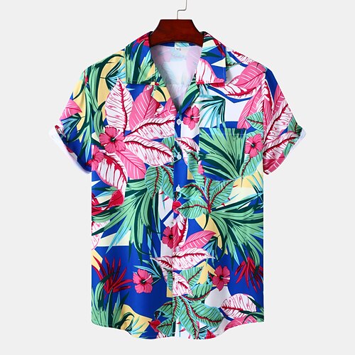 

Men's Shirt Graphic Turndown Blue Casual Daily Short Sleeve Clothing Apparel Tropical