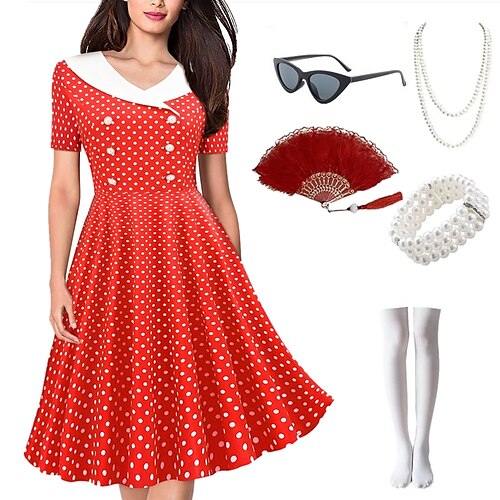 

Audrey Hepburn Retro Vintage Swing-Kleid Flare-Kleid Damen Kostüm Jahrgang Cosplay Party Freizeitskleidung 1 Armreif