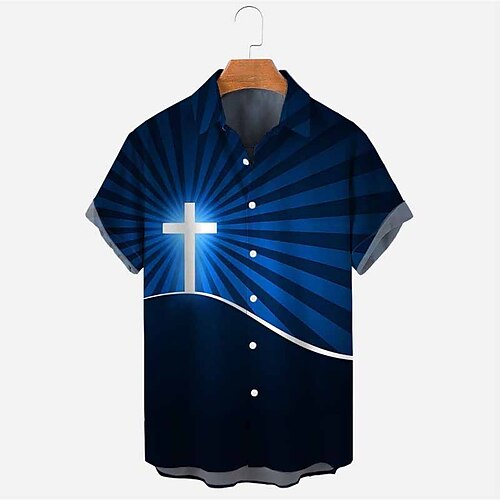 

Herren Hemd Hawaiihemd Sommerhemd Farbverlauf Grafik-Drucke Kreuz Umlegekragen Blau Outdoor Strasse Kurze Ärmel Button-Down Bedruckt Bekleidung Tropisch Modisch Hawaiianisch Designer