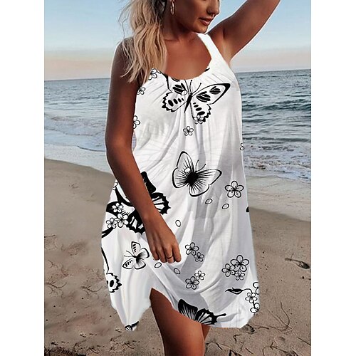 

Dame Afslappet påklædning Sommerkjole Slip kjole Blomstret Sommerfugl Trykt mønster Med stropper Mini kjole Aktiv Tropisk udendørs Daglig Uden ærmer Løstsiddende Hvid Sommer Forår S M L XL XXL