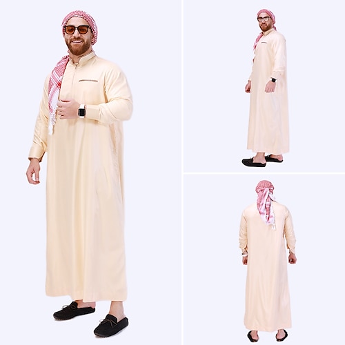 

árabe musulmán Adultos Hombre Religioso árabe saudita Túnica Thobe / Jubba Para Poliéster Ramadán Leotardo / Pijama Mono