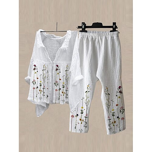 

Per donna loungewear Camicia da notte Vestiti Completi Fiore decorativo Di tendenza Informale Comoda Strada Appuntamento Aeroporto Poliestere Traspirante Bavero Manica lunga Camicia Gonna Pulsante