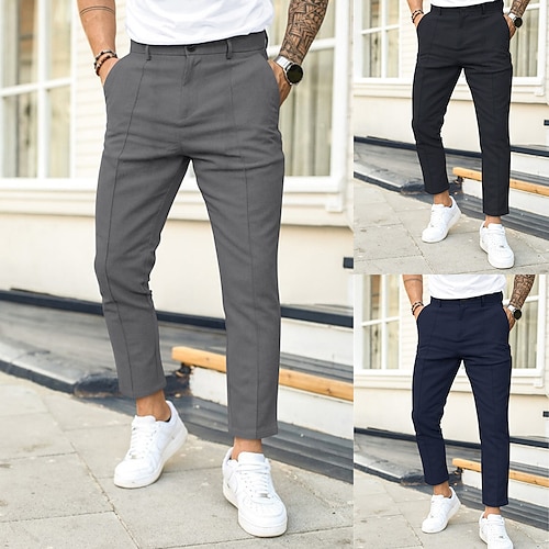 

Men's Trousers Chinos Work Pants Chino Pants Pocket Plain Outdoor Daily Going out Cotton Blend Fashion Streetwear Black Wine Micro-elastic
