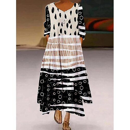 

abito lungo in maglia da donna maxi abito in maglia abito in maglia casual abito in maglia altalena abito in maglia con stampa a pois a righe moda moderna ogni giorno vacanze weekend bottoni a strati
