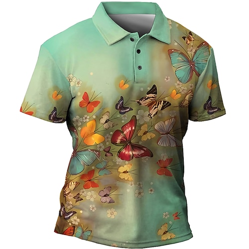 

Herre POLO Trøje Golftrøje Sommerfugl Grafiske tryk Aftæpning Blå Lilla Grøn Grå udendørs Gade Kort Ærme Trykt mønster Tøj Sport Mode Gade Designer