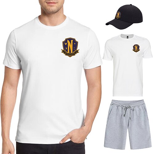 

trois pièces t-shirt imprimé short casquettes de baseball ensembles assortis mercredi addams jamais plus académie tenues graphiquesamp; assorti pour les sports de gymnastique de course quotidiens