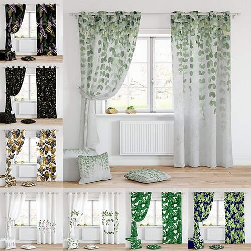 

Paneles de cortinas florales con ojales/cortinas con ojales para sala de estar, dormitorio, cortina de granja para cocina, balcón, puerta, ventana, tratamientos, oscurecimiento de la habitación