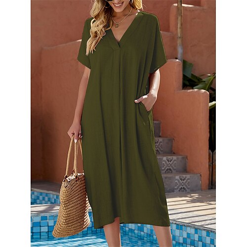 

Per donna Vestito casual Vestito a trapezio Abito estivo Liscio Increspato Tasche A V Vestito longuette Di tendenza Streetwear Esterno Strada Manica corta Morbido Nero Giallo Verde militare Estate