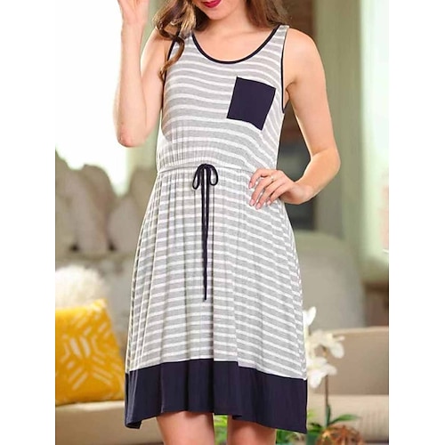 

Per donna loungewear Camicia da notte Vestiti Banda Informale Comoda Morbido Interni Giornaliero Da mare Jersey di cotone spandex Traspirante Girocollo Senza maniche Vestiti Tasche Estate Primavera