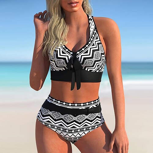 

Per donna Costumi da bagno Bikini Normale Costume da bagno 2 pezzi Stampe Pop art Nero Rosso rosa Costumi da bagno Sportivo Abbigliamento mare Estate