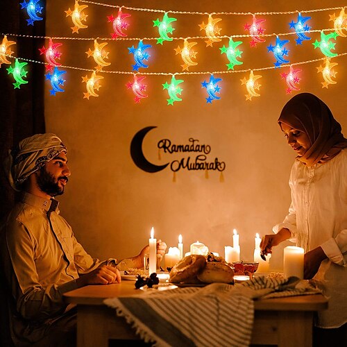 

Castillo de luna estrellada luces de cadena 3m 20leds 8 modos iluminación de control remoto luces de cadena eid batería / usb alimentado islámico musulmán ramadan eid festival fiesta hogar interior