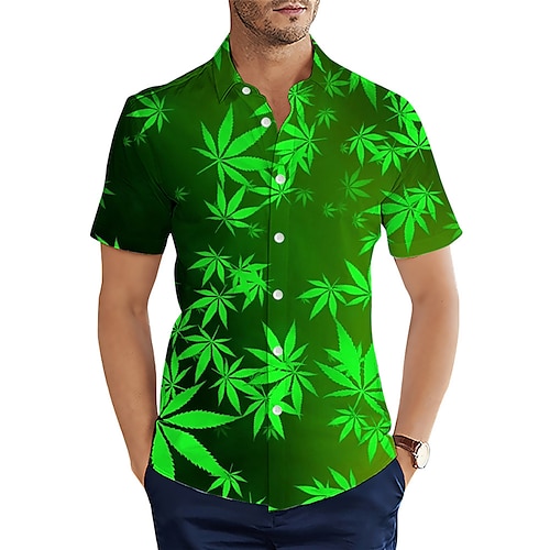 

Homens Camisa Social Camisa havaiana Folha de Bordo Aberto para a Lateral Amarelo Verde Claro Rosa Vermelho Verde Escuro Rua Casual Manga Curta Botão para baixo Imprimir Roupa Vintage Moda Roupa de