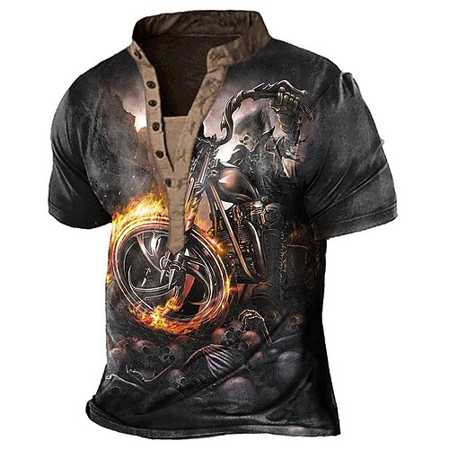 

Per uomo Camicia Henley Magliette Pop art Moto Colletto alla coreana Abbigliamento Stampa 3D Esterno Informale Manica corta Pulsante Stampa Di tendenza Originale Essenziale