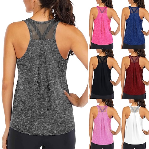 

Women's Yoga Top Patchwork Racerback Light Blue Black Mesh Fitness Gym Workout Running Tank Top T Shirt Sport Activewear 4 Way Stretch Breathable Moisture Wicking High Elasticity Loose Fit