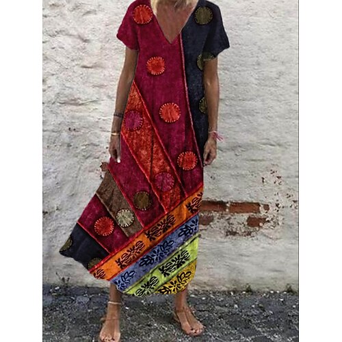 

Per donna Abito lungo Abito lungo Abito casual Abito estivo Abito stampato Floreale Color Block Tribale Vintage Retrò Giornaliero Appuntamento Da mare Stampa Manica corta A V Vestito Standard Rosso